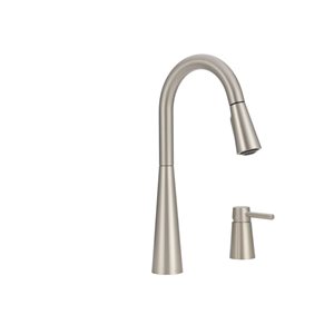 MOEN Sleek Stainless Steel 1-Handle High-Arc Pull-Down Kitchen Faucet w/ Soap Dispenser