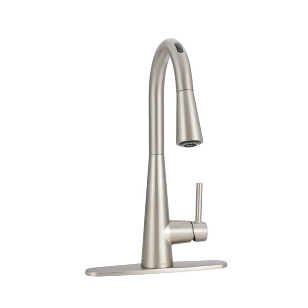 MOEN Sleek Stainless Steel Smart Touchless Voice Control 1-Handle High-Arc Pull-Down Kitchen Faucet