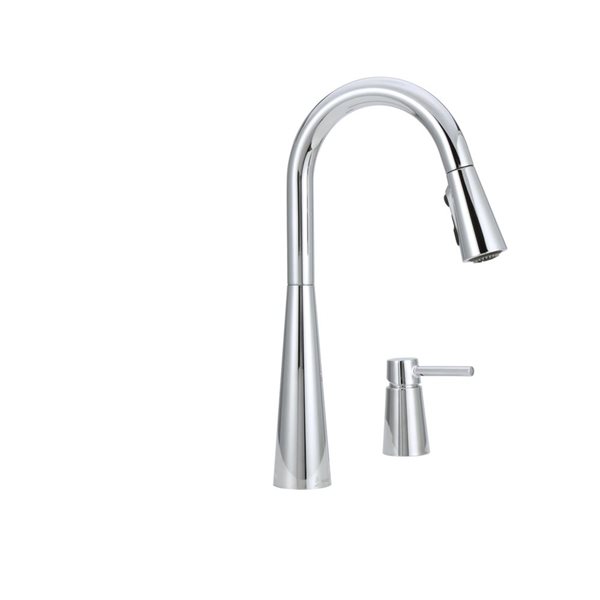 MOEN Sleek Polished Chrome 1-Handle High-Arc Pull-Down Kitchen Faucet w/ Soap Dispenser