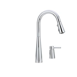 MOEN Sleek Polished Chrome 1-Handle High-Arc Pull-Down Kitchen Faucet w/ Soap Dispenser