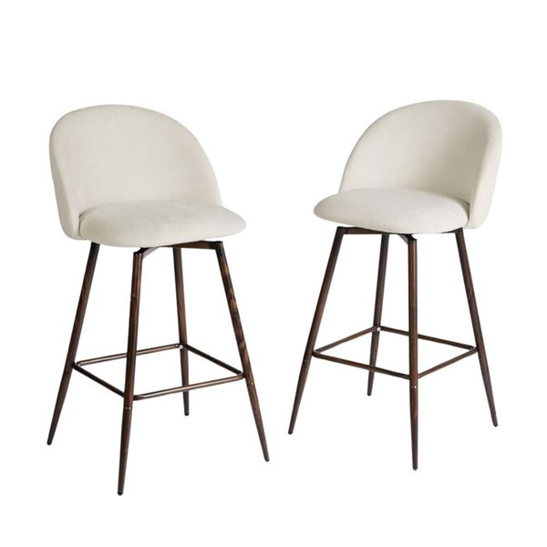 Homy Casa Cream Fabric/Walnut Metal Leg Low Back Swivel Counterstools - Set of 2