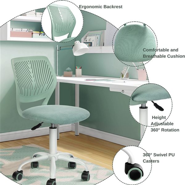 Homy Casa Teens Adjustable Mesh Upholstered Swivel Student Kid Study Desk Task Chair w/ Lumbar Support - Green