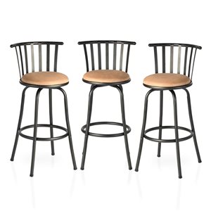 Homy Casa Black Metal Frame/Brown Cushion 29-in Upholstered Swivel Counter Height Barstool - Set of 3