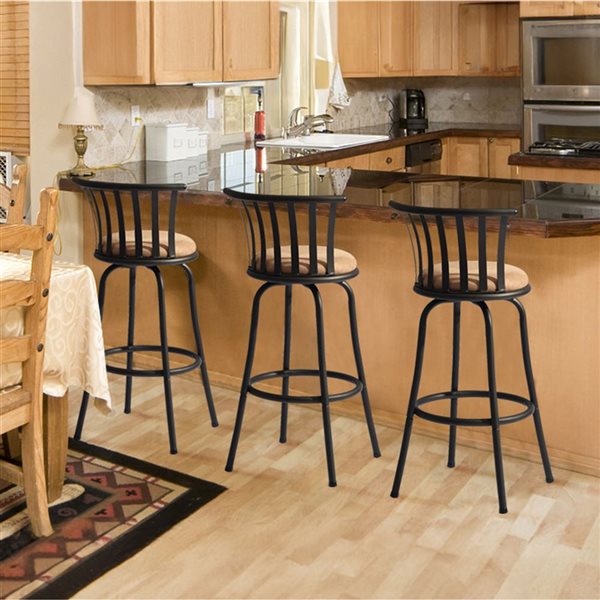 Homy Casa Black Metal Frame/Brown Cushion 29-in Upholstered Swivel Counter Height Barstool - Set of 3