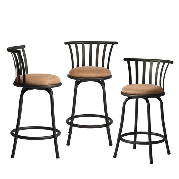 Homy Casa Black Metal Frame/Brown Cushion 32.7-in Upholstered Swivel Counter Height Barstool - Set of 3