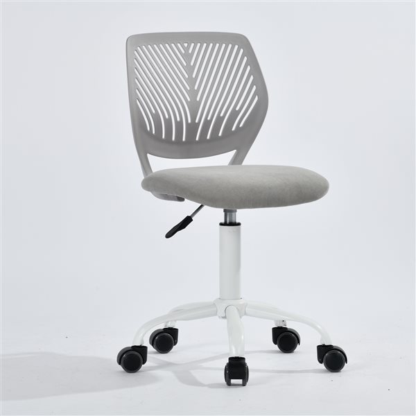 Homy Casa Teens Adjustable Fabric Upholstered Swivel Student Kid Study Desk Task Chair w/ Lumbar Support - Grey