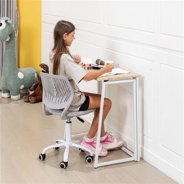 Homy Casa Teens Adjustable Fabric Upholstered Swivel Student Kid Study Desk Task Chair w/ Lumbar Support - Grey