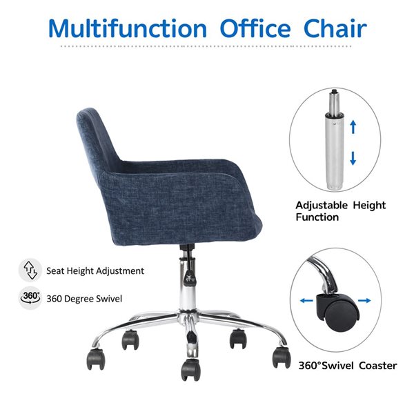 Homy Casa Blue Velvet Height Adjustable Swivel Desk Chair on Wheels