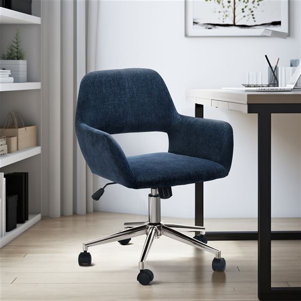 Homy Casa Blue Velvet Height Adjustable Swivel Desk Chair on Wheels