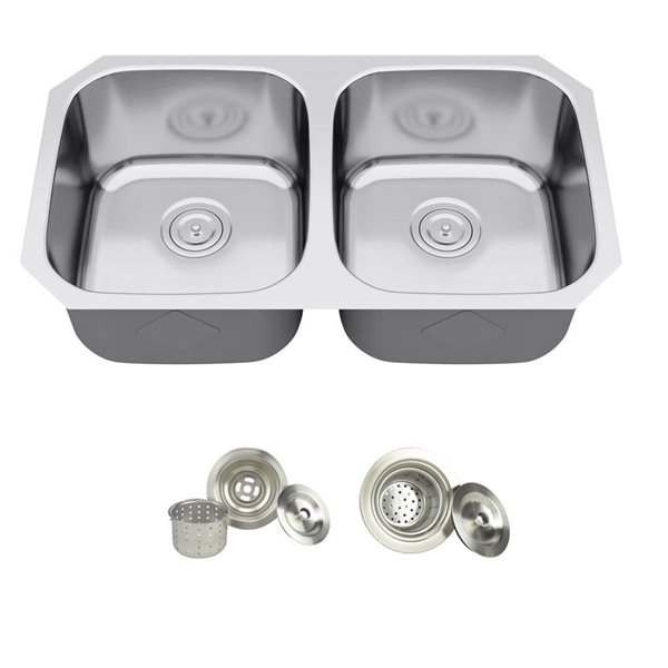 Blue Ocean 32 1/4-in 16-Gauge Stainless Steel Undermount Double Kitchen Sink w/ Strainer