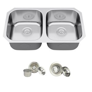 Blue Ocean 32 1/4-in 16-Gauge Stainless Steel Undermount Double Kitchen Sink w/ Strainer