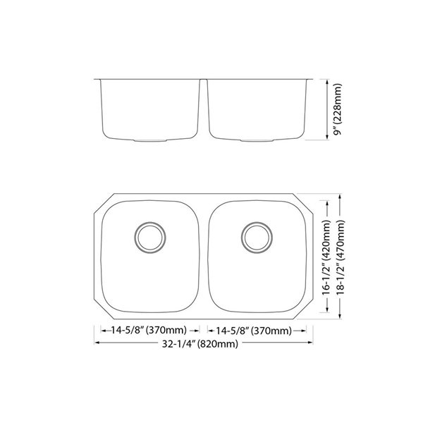 Blue Ocean 32 1/4-in 16-Gauge Stainless Steel Undermount Double Kitchen Sink w/ Strainer