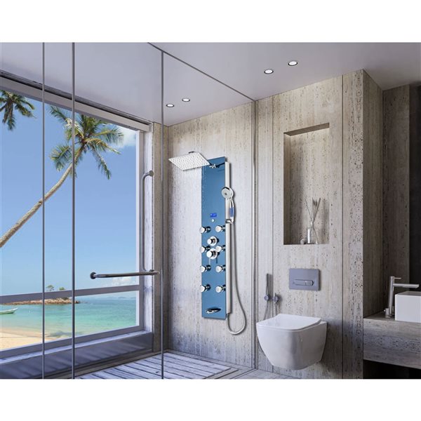 Blue Ocean 52-in 8-Jet Stainless Steel Shower Panel w/ Rainfall Shower Head and Spout