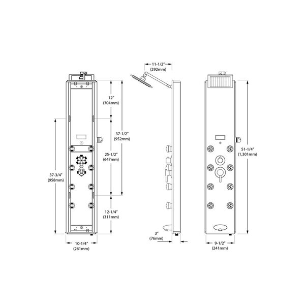 Blue Ocean 52-in 8-Jet Stainless Steel Shower Panel w/ Rainfall Shower Head and Spout