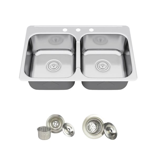 Blue Ocean 31 1/4-in 18-Gauge Stainless Steel Drop-In Top Mount Double Kitchen Sink w/ Strainers