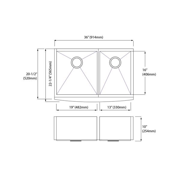 Blue Ocean 36-in 16-Gauge Stainless Steel Double Bowl Apron Front Kitchen Sink w/ Grids and Strainers