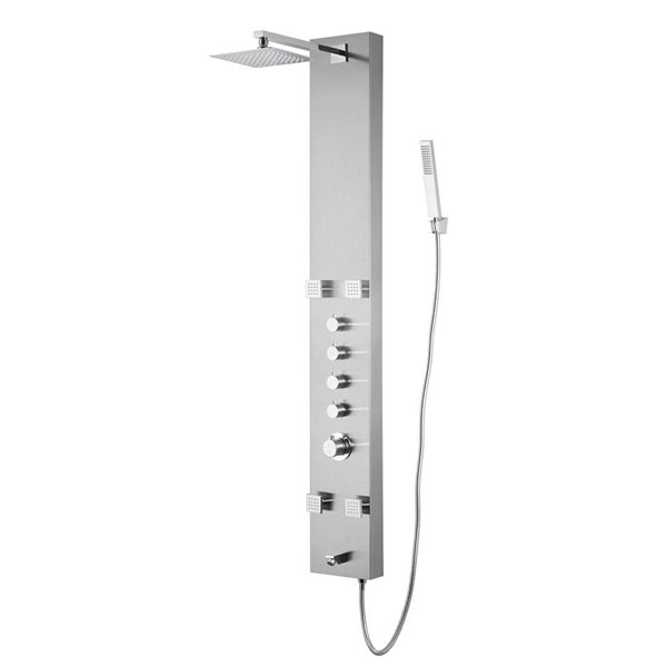Blue Ocean 59-in Stainless Steel Thermostatic Shower Panel w/ Rainfall Shower Head and Body Nozzles