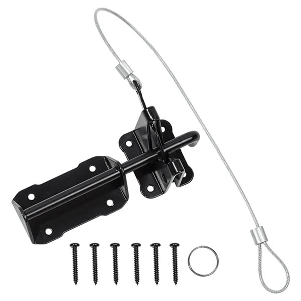 Nuvo Iron Black Galvanized Steel Heavy Duty Latch And Catch With Cable And Ring