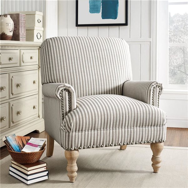 DHP Jaya Beige Striped Fabric Accent Chair