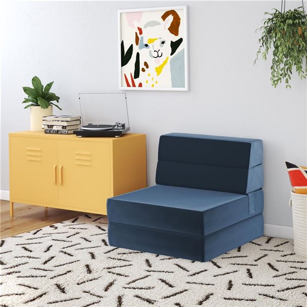 Fauteuil et lit modulaires 5-en-1 The Flower de Novogratz tissu velours bleu indigo