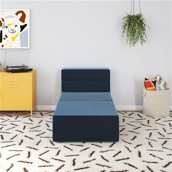 Fauteuil et lit modulaires 5-en-1 The Flower de Novogratz tissu velours bleu indigo