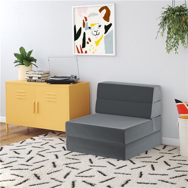 Fauteuil et lit modulaires 5-en-1 The Flower de Novogratz tissu velours gris moyen