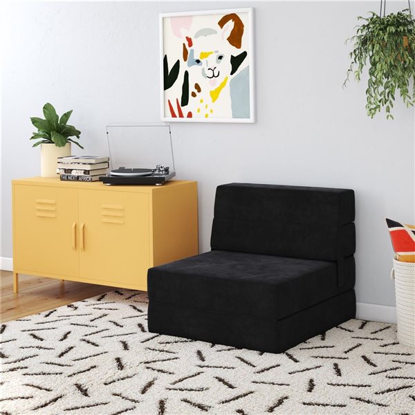 Fauteuil et lit modulaires 5-en-1 The Flower de Novogratz tissu velours noir