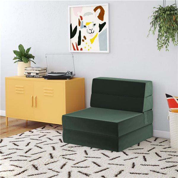 Novogratz The Flower 5-in-1 Green Velvet Modular Chair and Lounger Bed