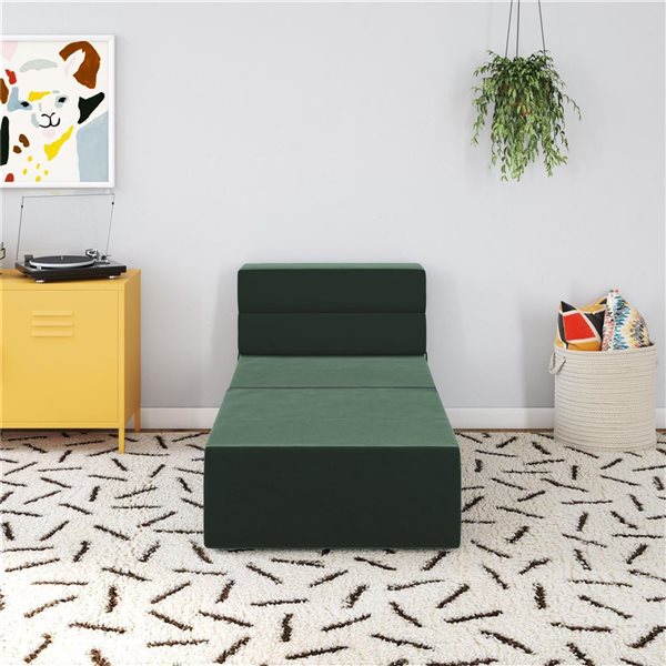 Novogratz The Flower 5-in-1 Green Velvet Modular Chair and Lounger Bed