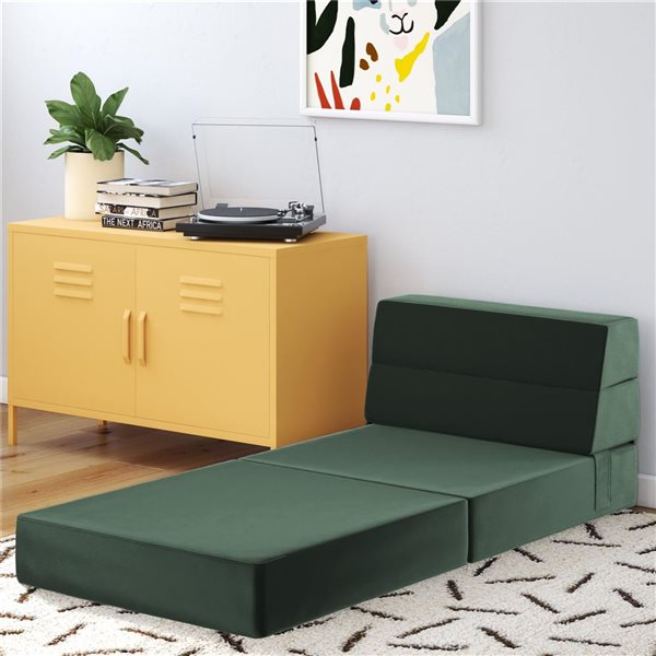 Novogratz The Flower 5-in-1 Green Velvet Modular Chair and Lounger Bed