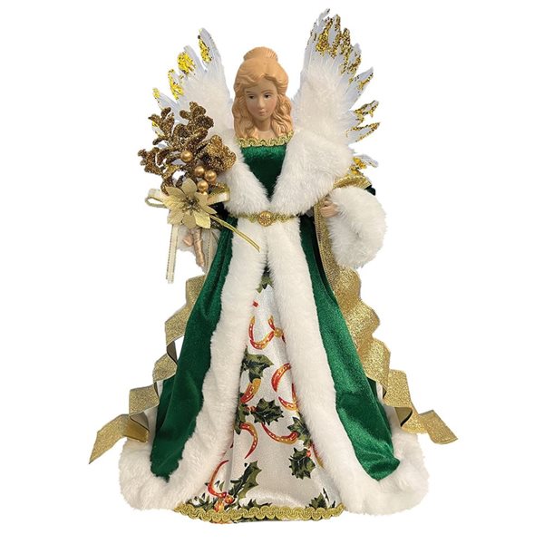 Santa’s Workshop 16-in Green/Gold Polyester Irish Angel Christmas Tree Topper