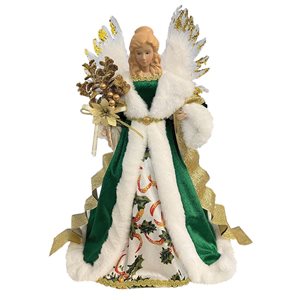 Santa’s Workshop 16-in Green/Gold Polyester Irish Angel Christmas Tree Topper