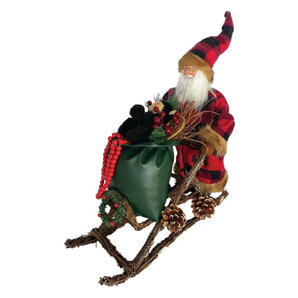 Santa’s Workshop 20-in Polyester/Resin Buffalo Plaid Sled Santa Figurine