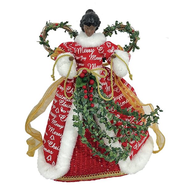 Santa’s Workshop 16-in Red Polyester Angel Christmas Tree Topper