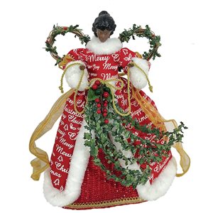 Santa’s Workshop 16-in Red Polyester Angel Christmas Tree Topper