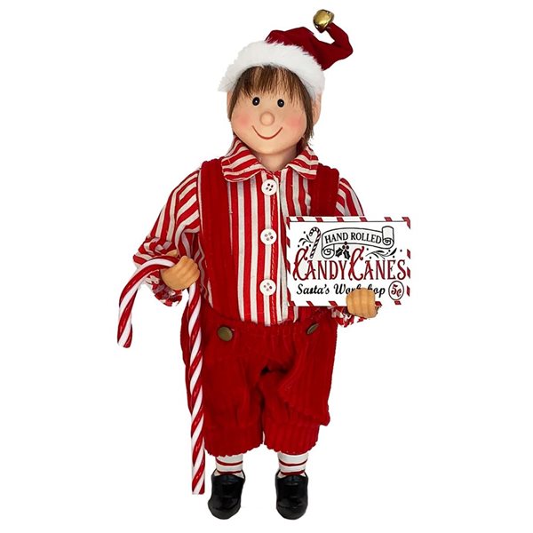 Santa’s Workshop 12-in Polyester/Resin Candy Cane Elf Figurine