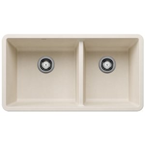 BLANCO Precis SILGRANIT 33-in 60/40 Double Bowl Undermount Kitchen Sink - Soft White