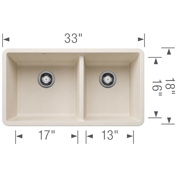 BLANCO Precis SILGRANIT 33-in 60/40 Double Bowl Undermount Kitchen Sink - Soft White