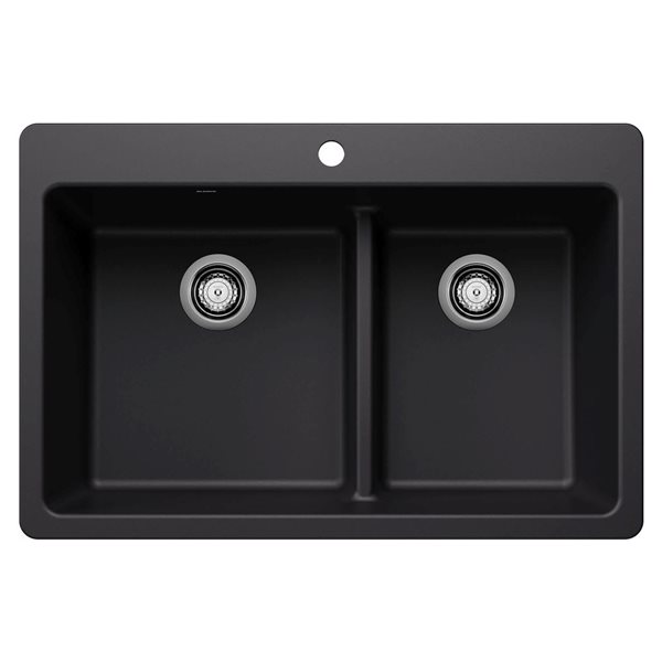 BLANCO Liven SILGRANIT 33-in 60/40 Double Bowl Dual Mount Kitchen Sink with Low Divide - Coal Black