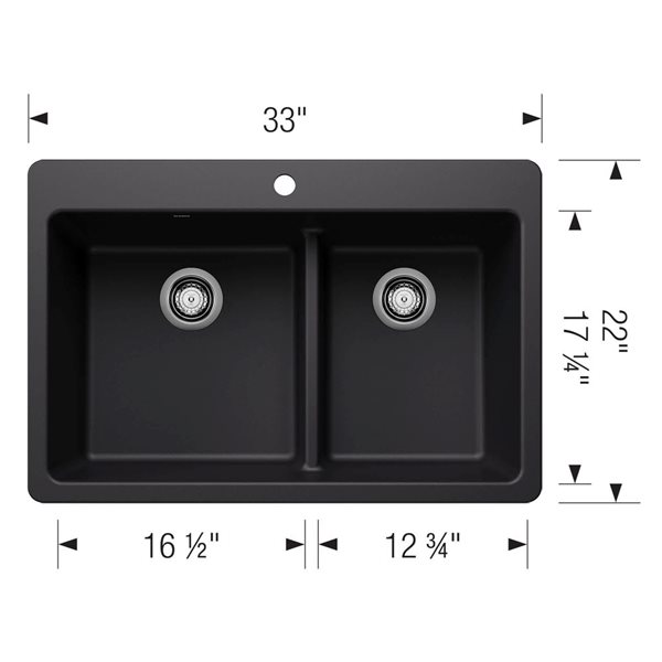 BLANCO Liven SILGRANIT 33-in 60/40 Double Bowl Dual Mount Kitchen Sink with Low Divide - Coal Black