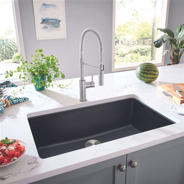 BLANCO Liven SILGRANIT 33-in Super Single Dual Mount Kitchen Sink - Anthracite