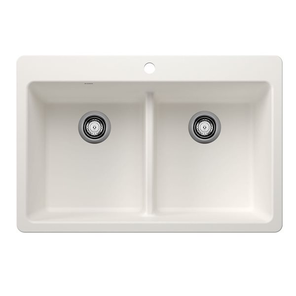 BLANCO Liven SILGRANIT 33-in 50/50 Double Bowl Dual Mount Kitchen Sink with Low Divide - White