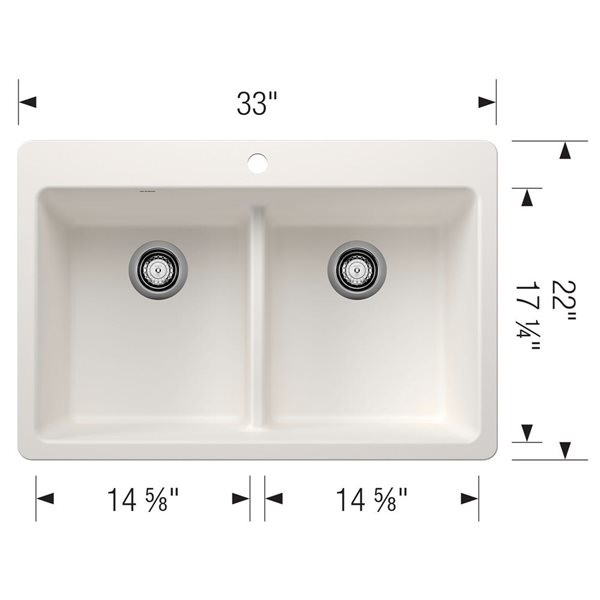 BLANCO Liven SILGRANIT 33-in 50/50 Double Bowl Dual Mount Kitchen Sink with Low Divide - White