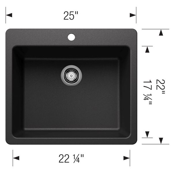 BLANCO Liven SILGRANIT 25-in Single Bowl Dual Mount Kitchen Sink - Anthracite