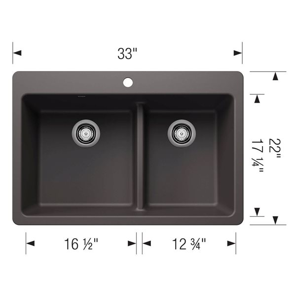 BLANCO Liven SILGRANIT 33-in 60/40 Double Bowl Dual Mount Kitchen Sink with Low Divide - Cinder