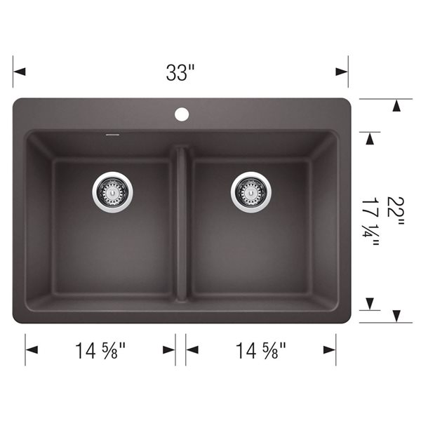 BLANCO Liven SILGRANIT 33-in 50/50 Double Bowl Dual Mount Kitchen Sink with Low Divide - Cinder