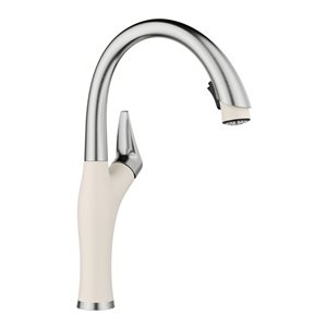 BLANCO Artona Pull-Down Dual-Spray Kitchen Faucet - PVD Steel/Soft White