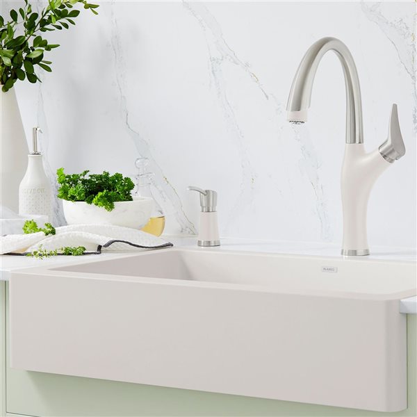 BLANCO Artona Pull-Down Dual-Spray Kitchen Faucet - PVD Steel/Soft White