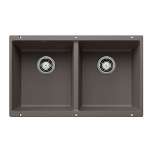 BLANCO Precis SILGRANIT 29-in 50/50 Double Bowl Undermount Kitchen Sink - Volcano Grey