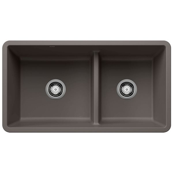 BLANCO Precis SILGRANIT 33-in 60/40 Reversible Double Bowl Undermount Kitchen Sink with Low Divide - Volcano Grey